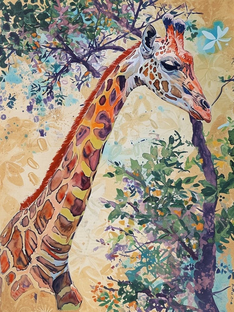 Giraffe Under The Tree Watercolour Inspired 4