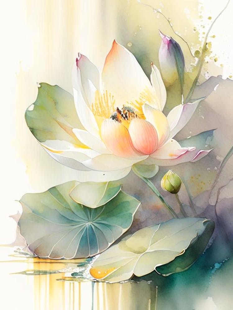 Lotus Flower In Garden Storybook Watercolour 1