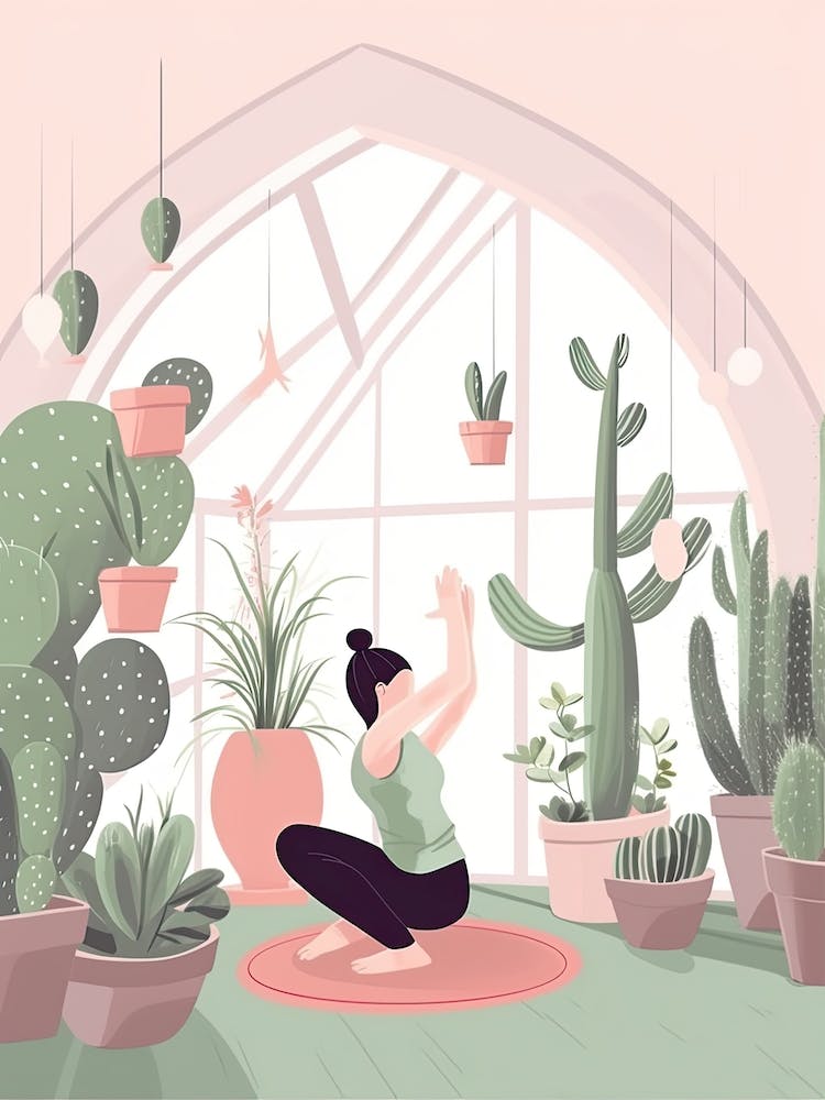 A Woman Doing Yoga With Cacti Illustration 4