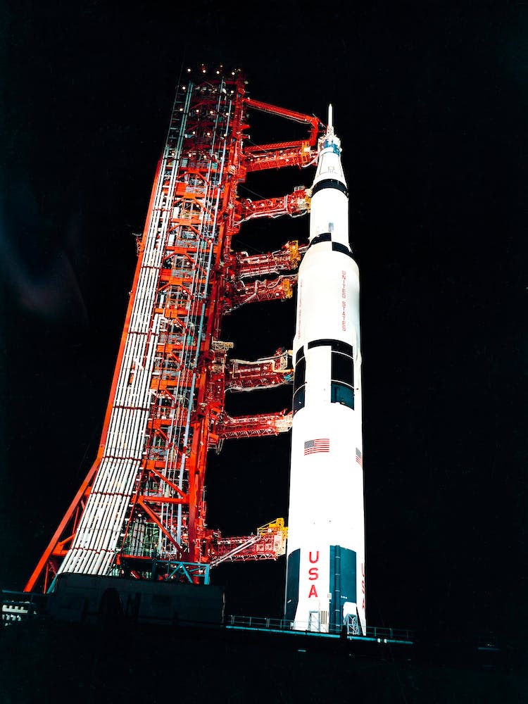 Nighttime, Ground Level View Of Pad A, Launch Complex 39, Kennedy Space Center, Showing The Apollo 13