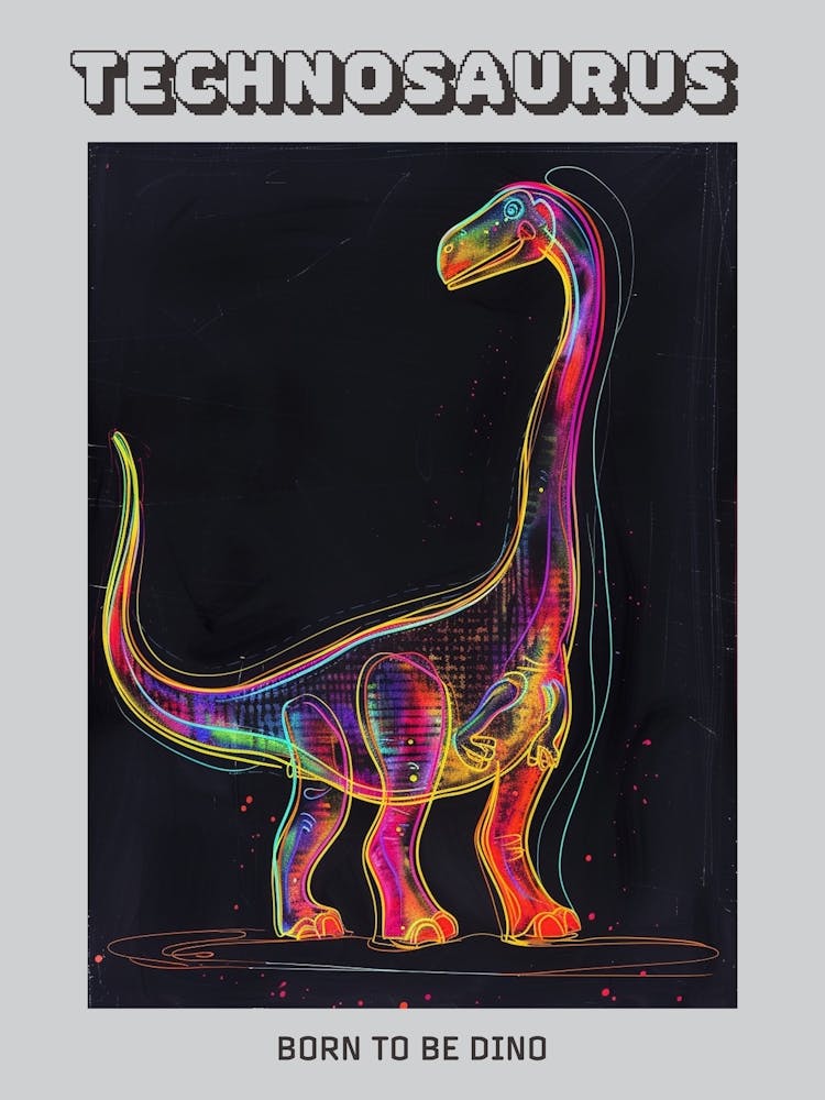 Dinosaur Neon Outlines 4 Poster