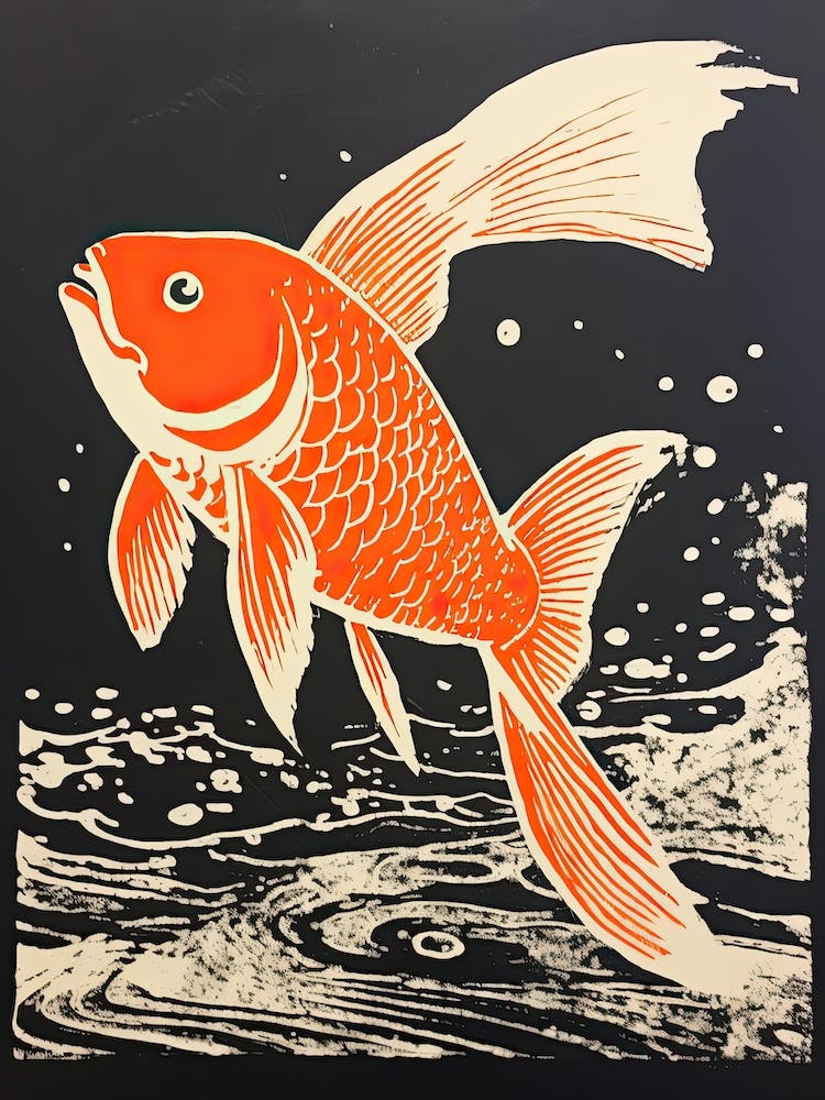 Goldfish, Woodblock Animal  Drawing 3