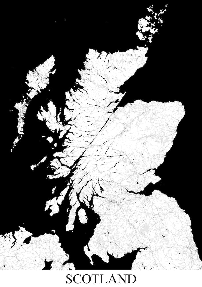 Scotland White Black Map