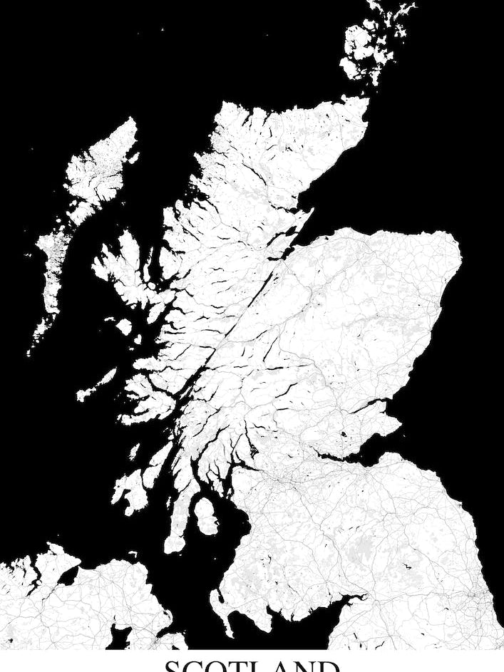Scotland White Black Map