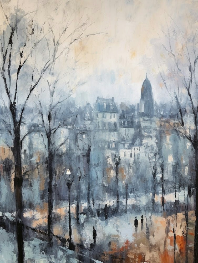 Winter City Park Painting Parc Des Buttes Chaumont Paris France 3