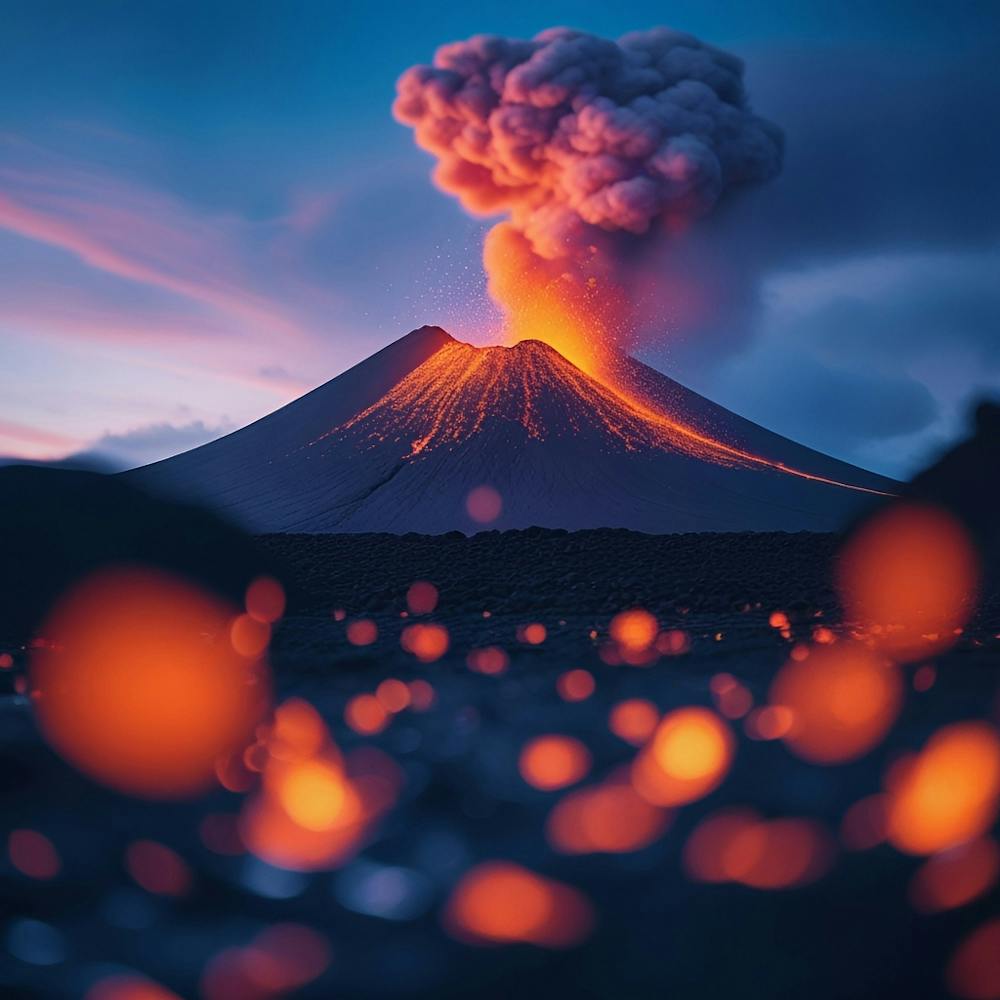 Volcano Eruption At Sunset
