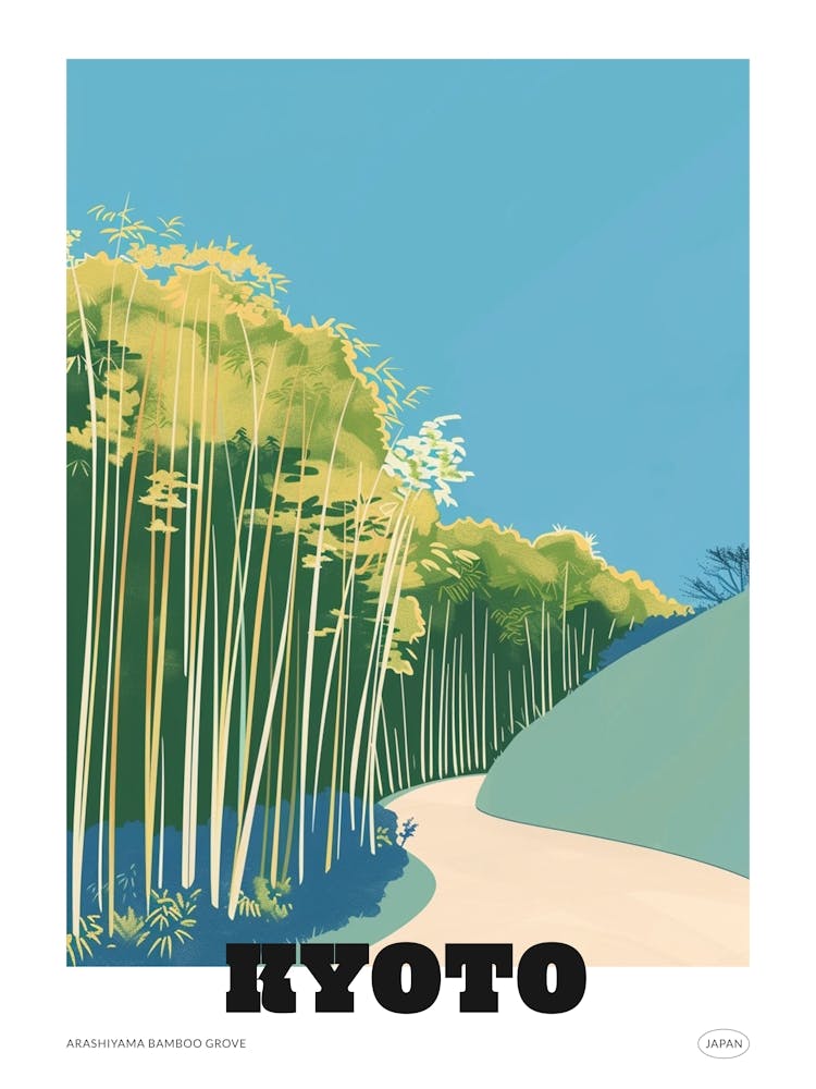 Arashiyama Bamboo Grove Kyoto 1 Colourful Illustration Poster