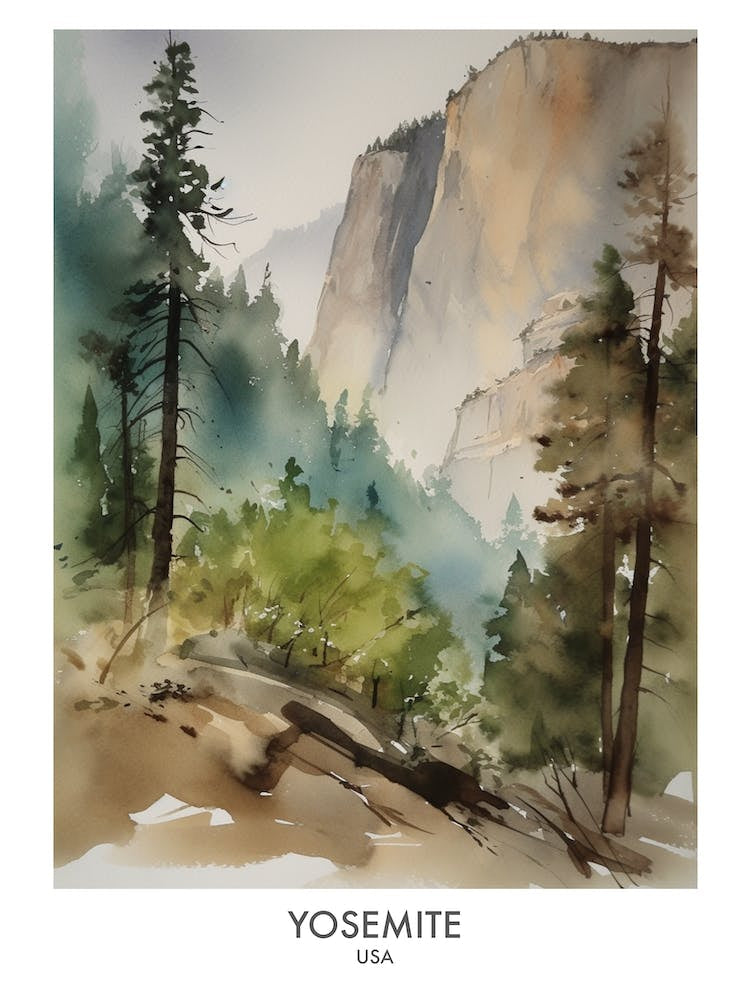Yosemite Usa Watercolour Travel Poster 4