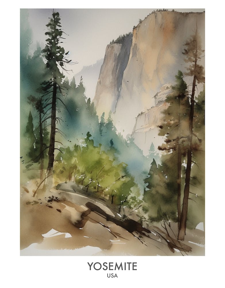 Yosemite Usa Watercolour Travel Poster 4