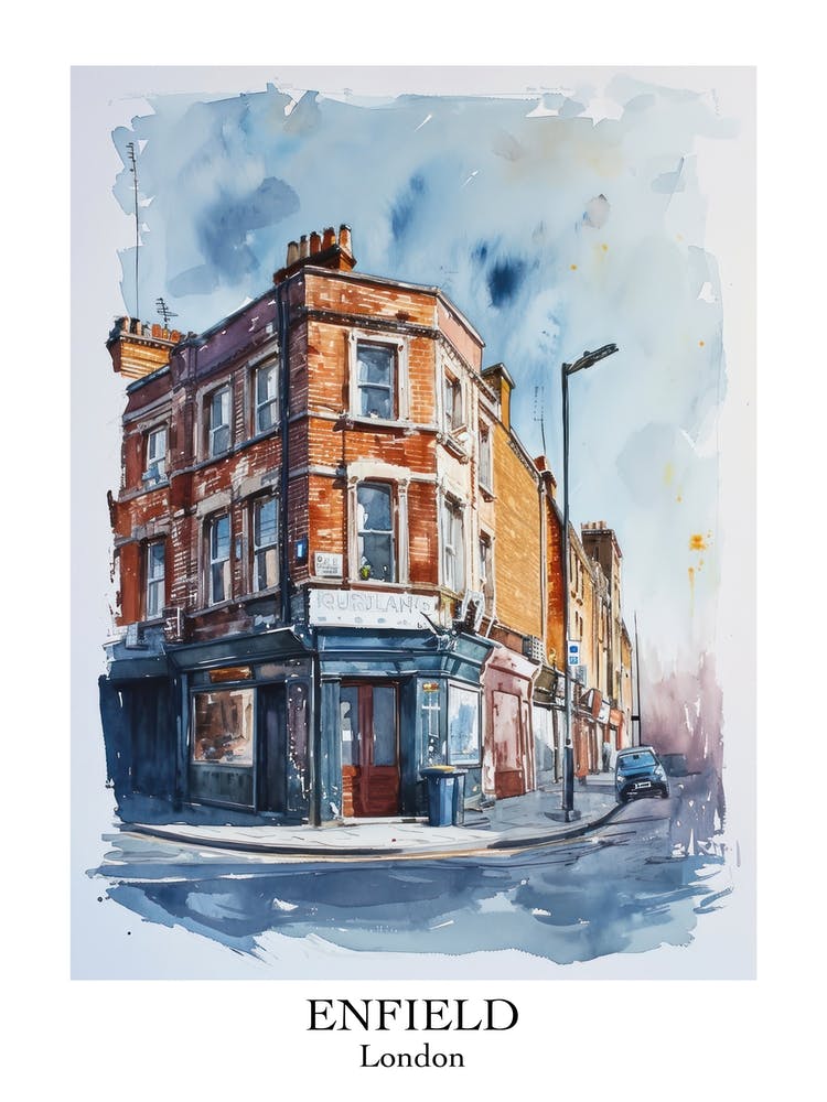 Enfield London Borough   Street Watercolour 3 Poster