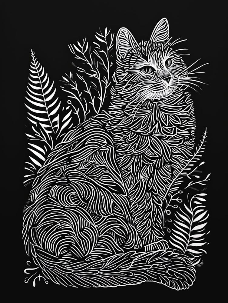 Cymric Cat Minimalist Illustration 4