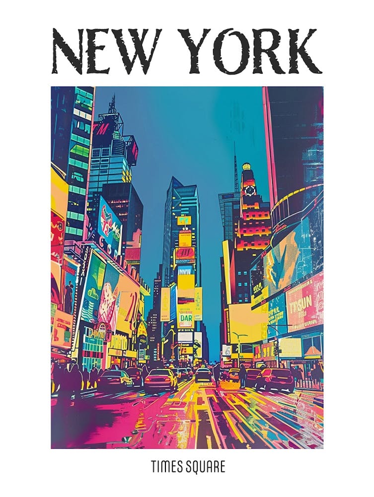 Times Square New York Colourful Silkscreen Illustration 1 Poster