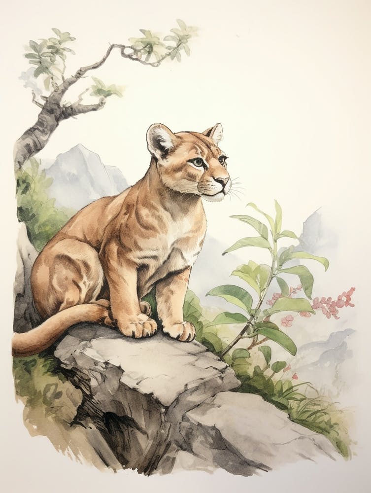 Storybook Animal Watercolour Cougar 4