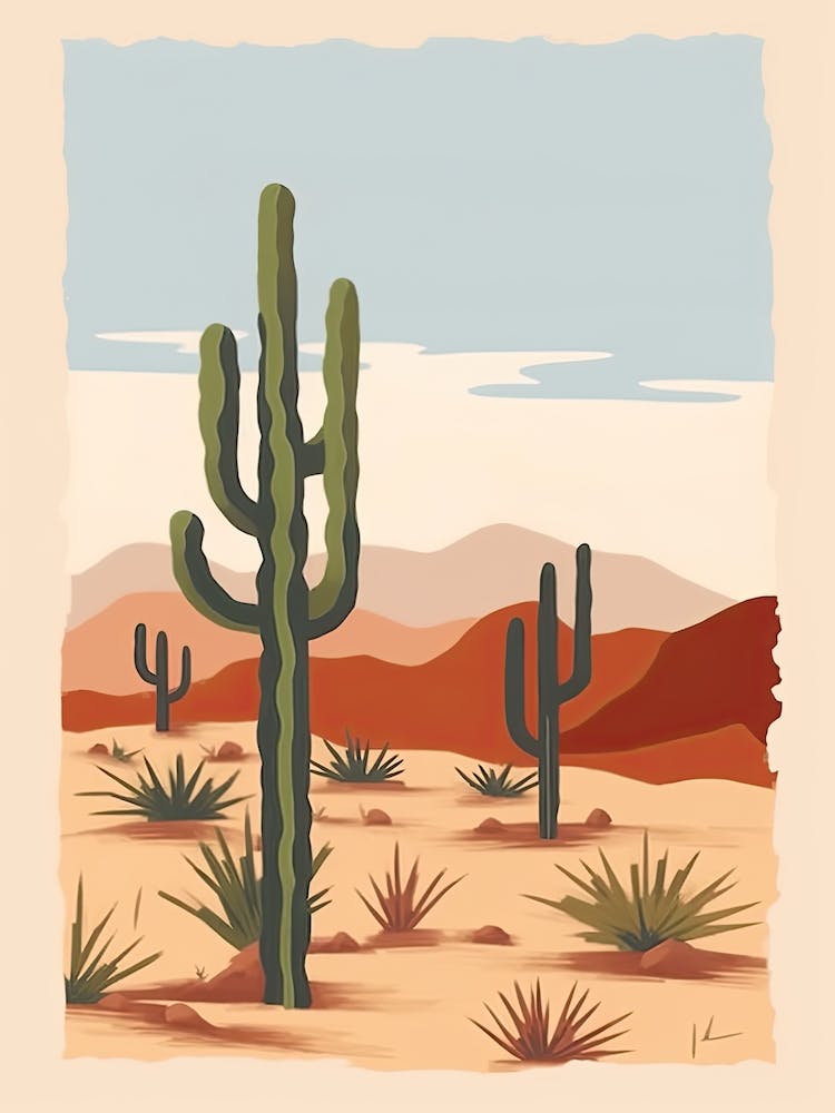 Desert Cactus Landscape Illustration 1