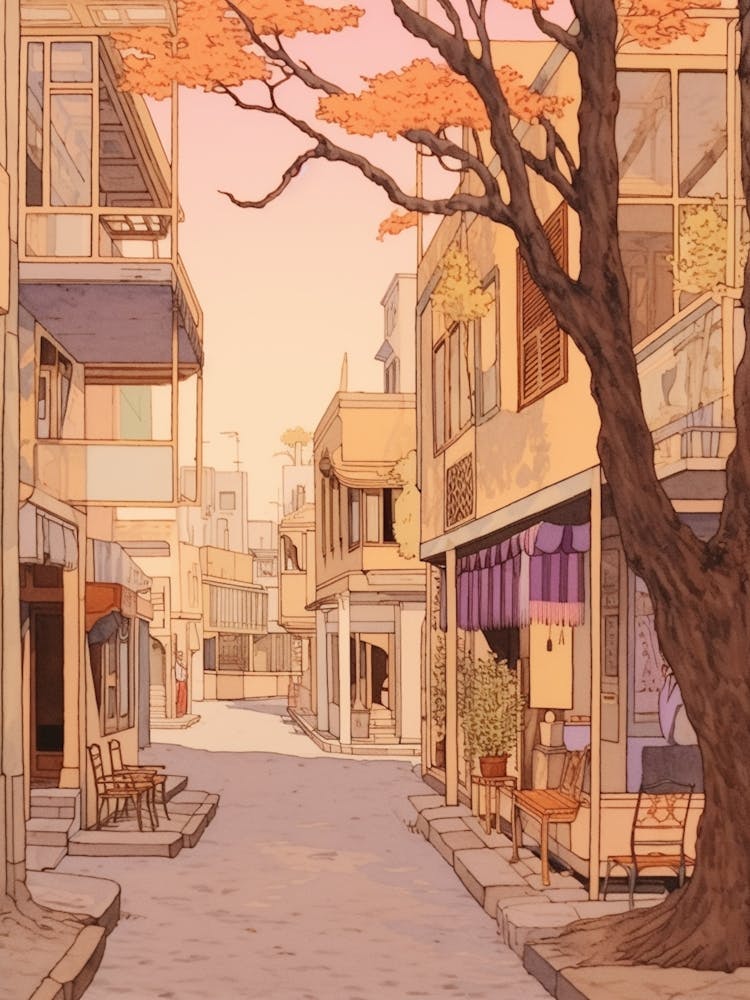 Nicosia Cyprus 1 Vintage Pink Travel Illustration
