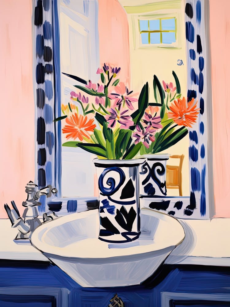 Bathroom Vanity Painting With A Bluebell Bouquet 3