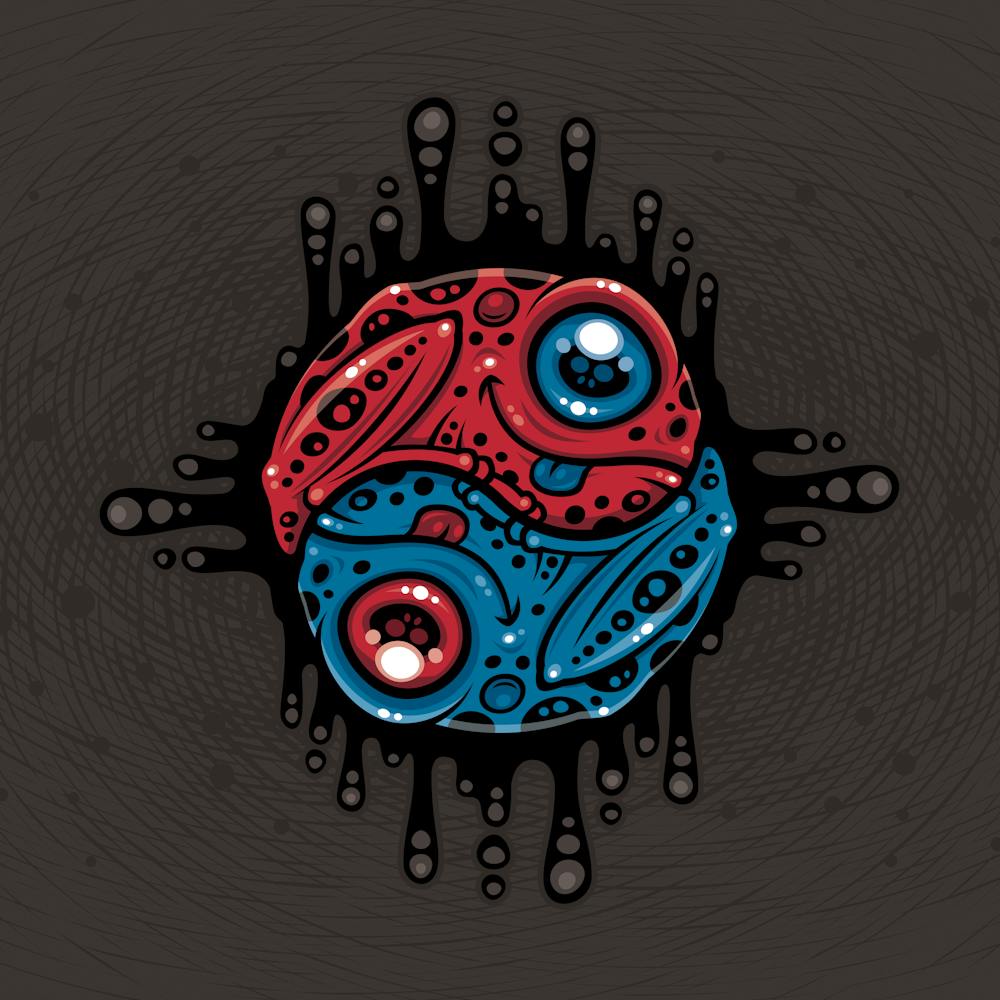 Grenouille dendrobate rouge et bleue vibrante Yin Yang