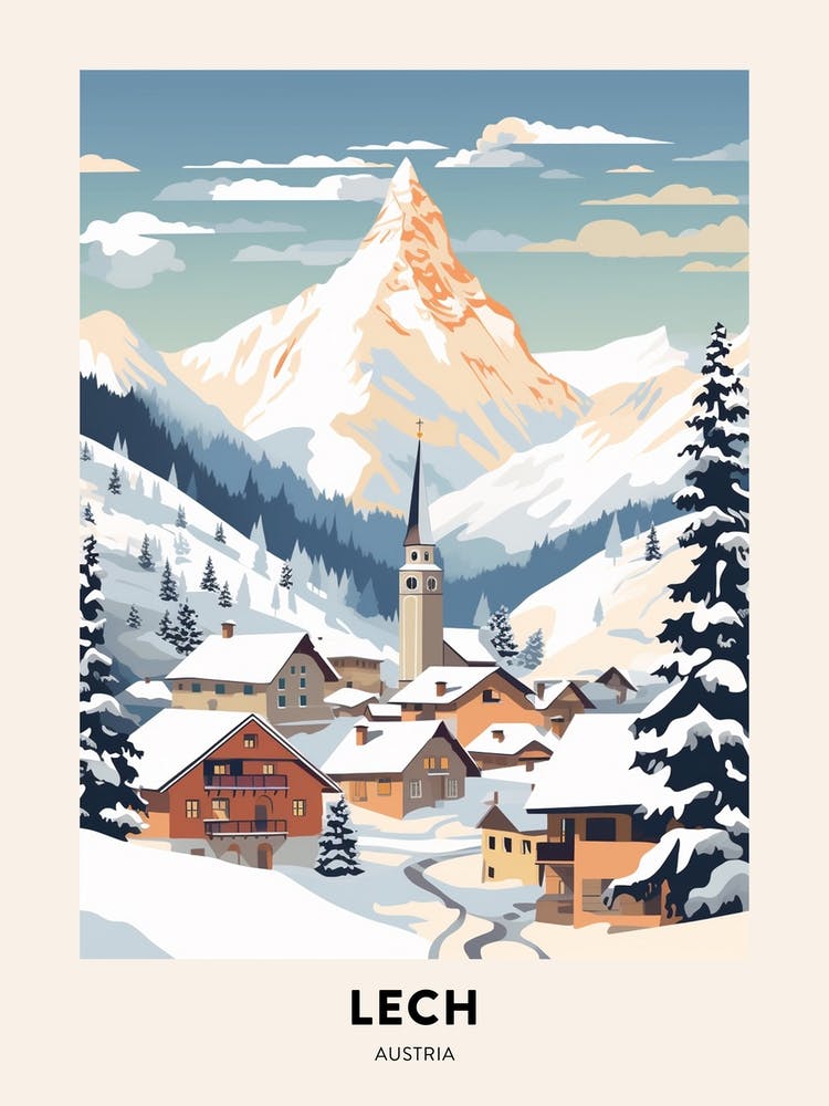 Vintage Winter Travel Poster Lech Austria 2