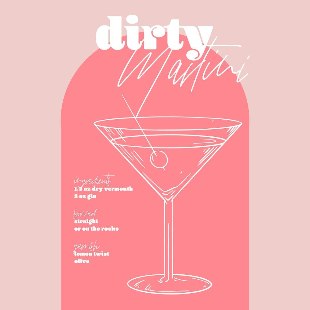 Vintage Retro Inspired Dirty Martini Recipe Pink And Dark Pink Square