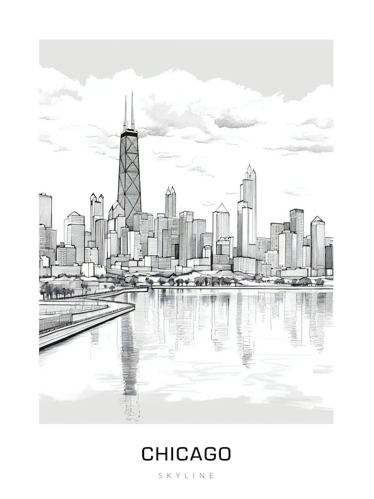 Chicago Skyline 12 B&W Poster