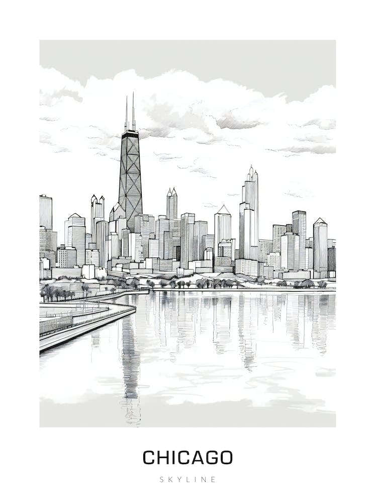 Chicago Skyline 12 B&W Poster