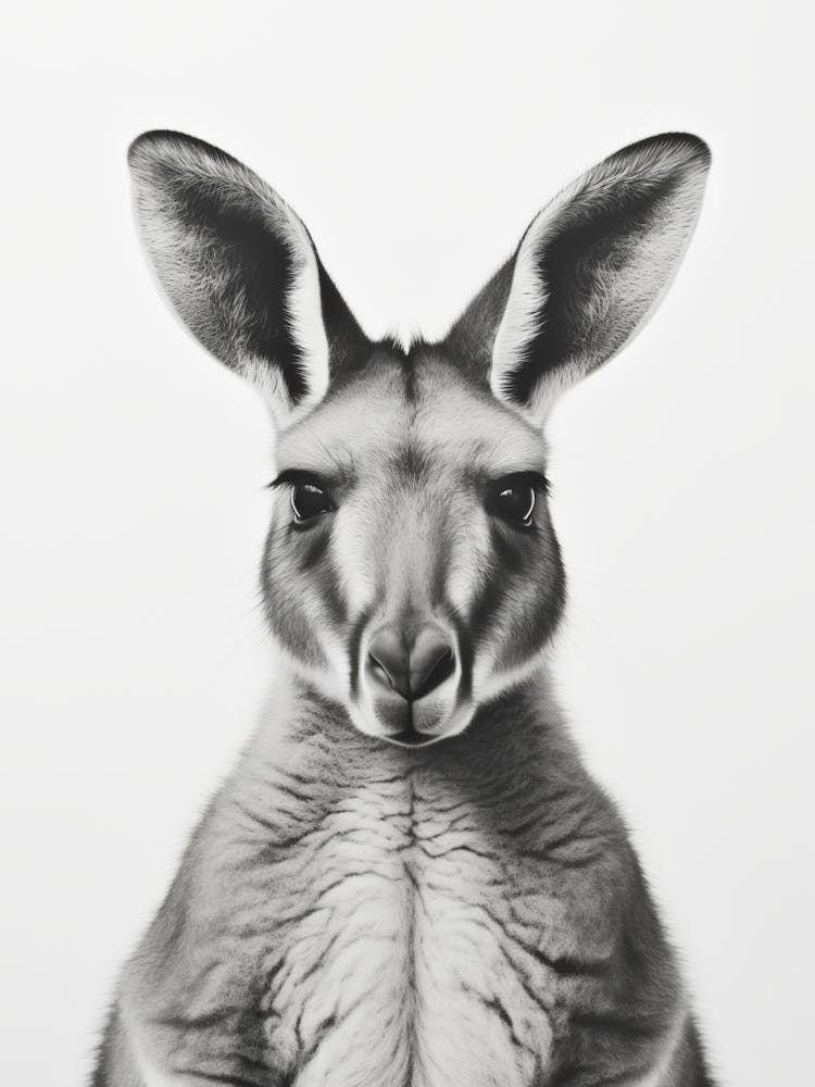 Portrait Känguru schwarz-weiß, Minimalistische Fotografie Illustration