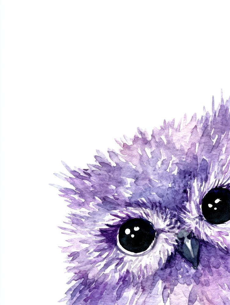 Purple Owl Watercolor Painting
