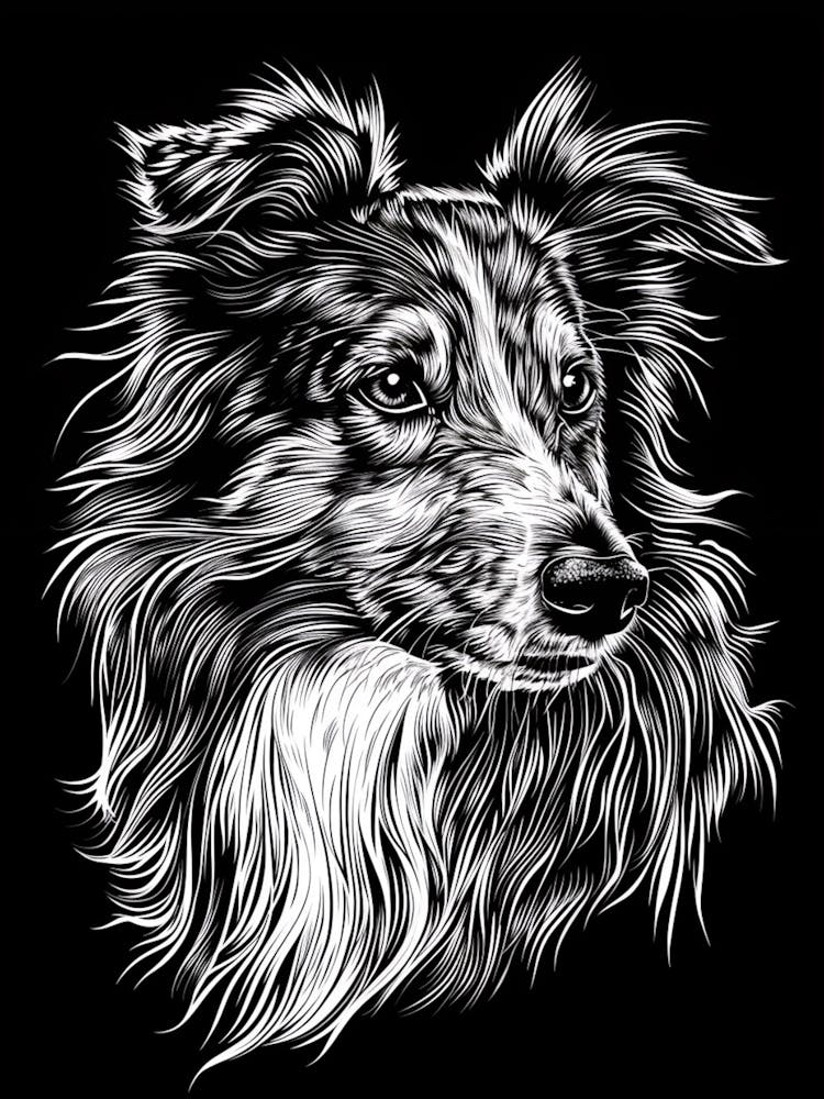 Shetland Sheepdog Hund Linienzeichnung 3