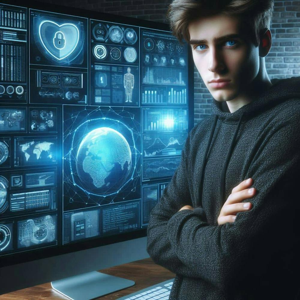 Junger Mann vor Computerbildschirm