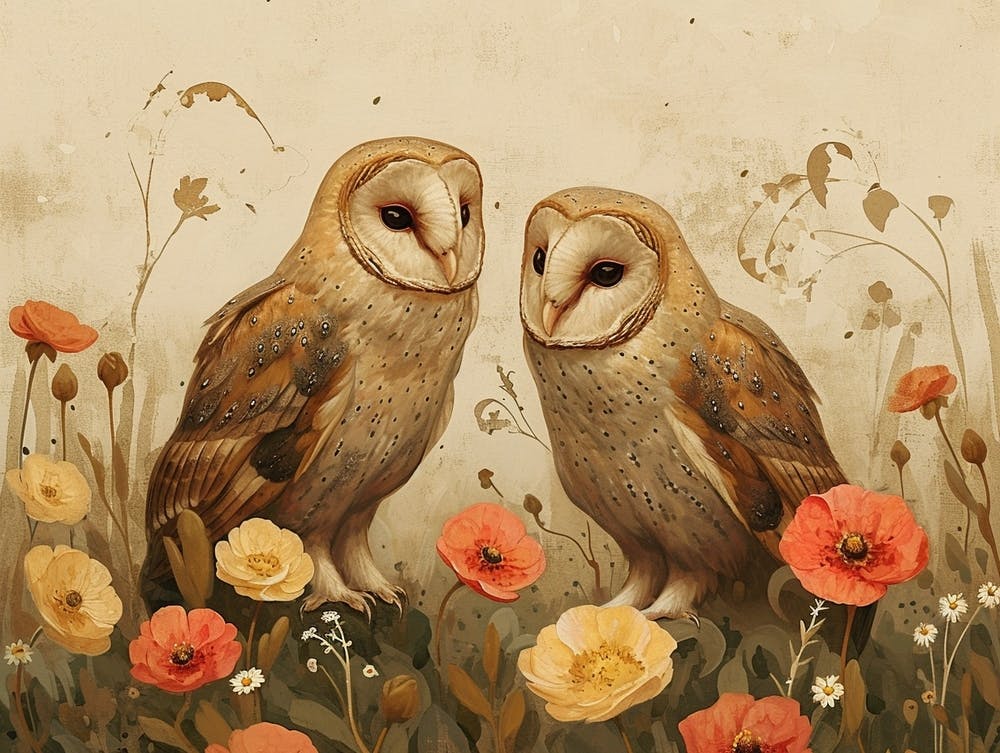 Floral Animal Illustration Owl 2