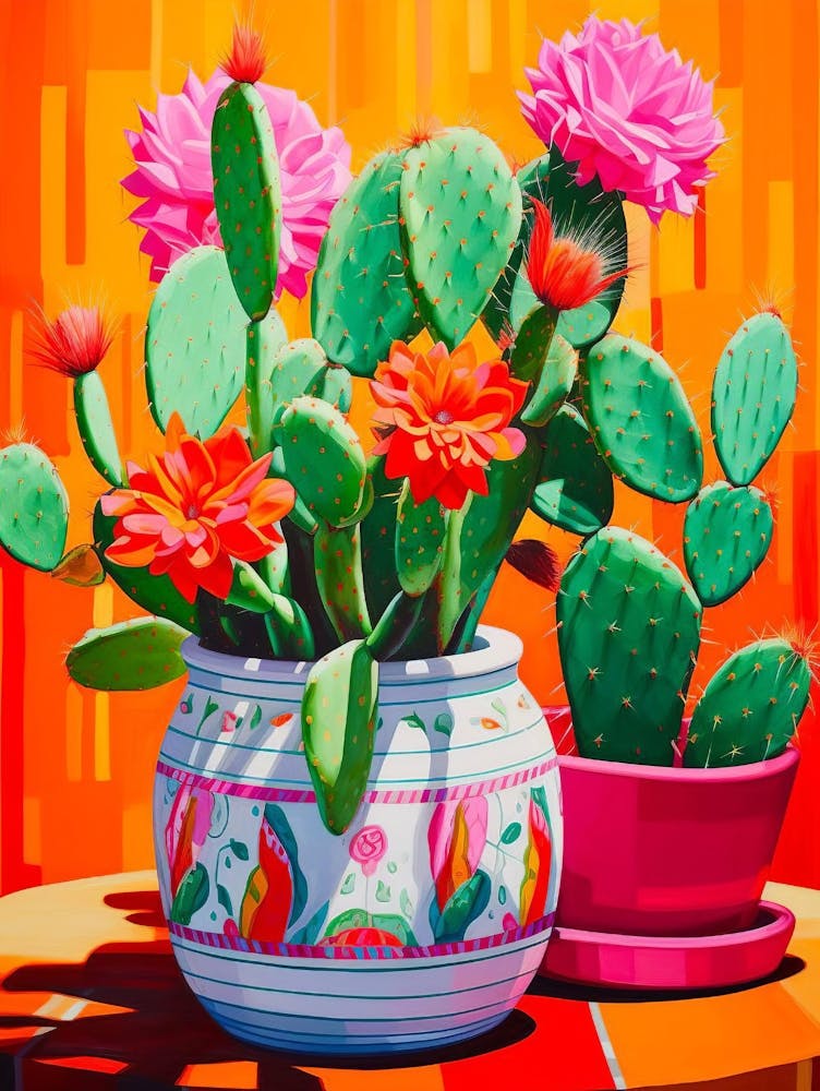 Abstract Cactus Still Life Painting, Cactus Wall Art Poster, Modern Still Life Print, Colorful Botanical Oil Painting, Living Room Decor