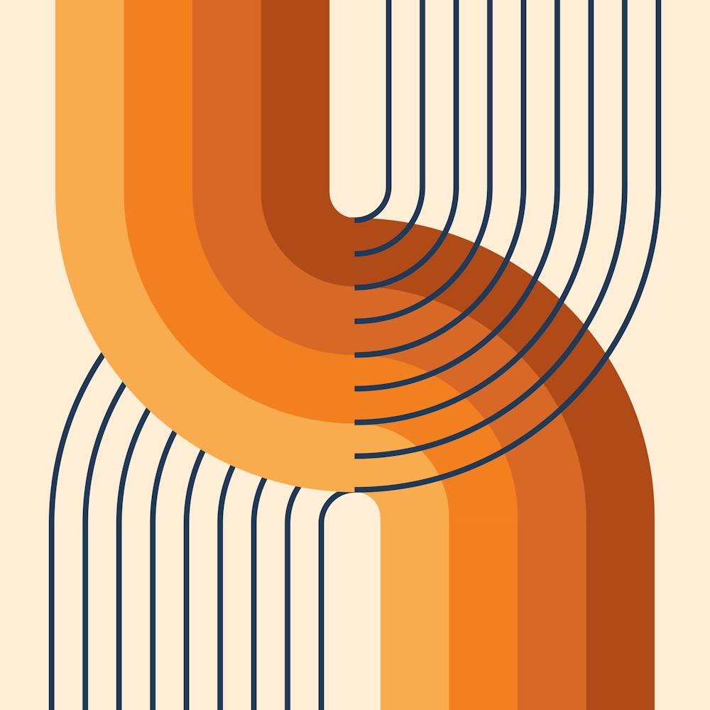 Midcentury Modern Geometric Rainbow Abstract V In Navy Blue Burnt Orange 02