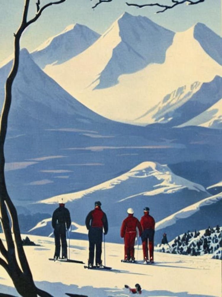 Mount Hutt, New Zealand Ski Resort Vintage Landscape 2 Skiing Poster