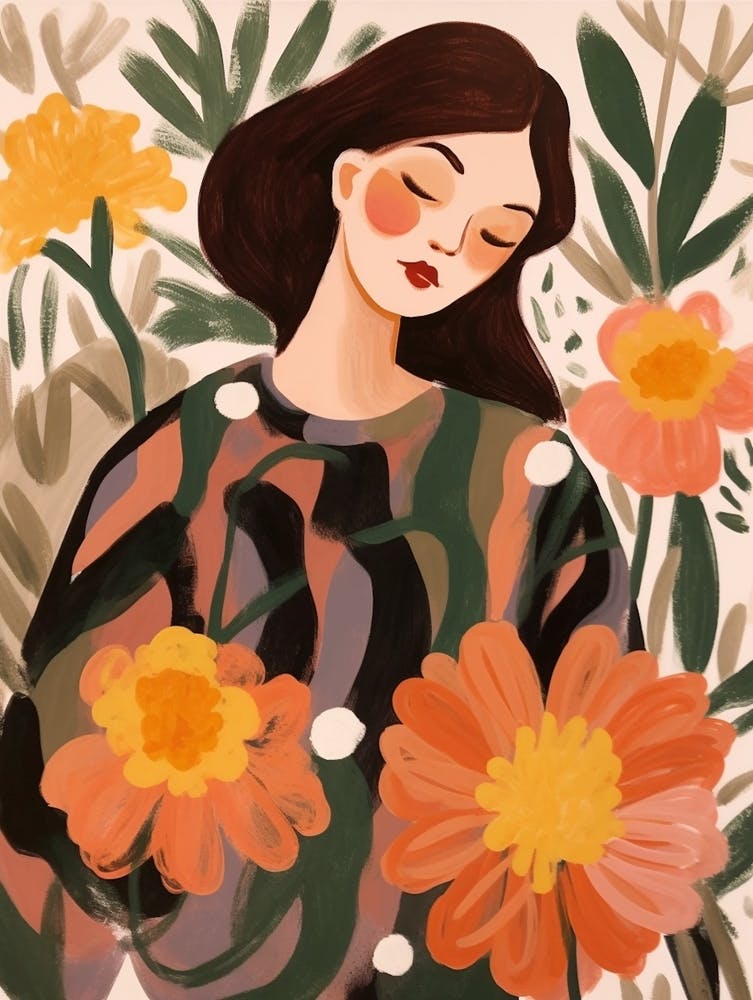 Woman With Autumnal Flowers Peony 3