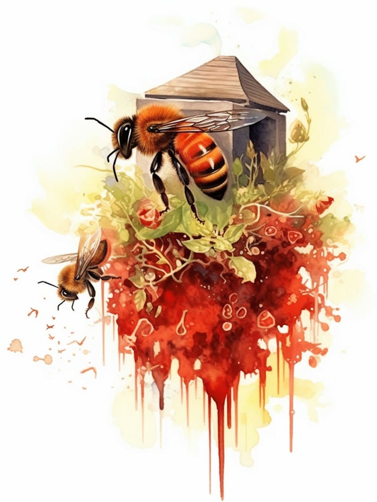 Rostrote Mauerbiene Bienenstock Aquarell Illustration 1