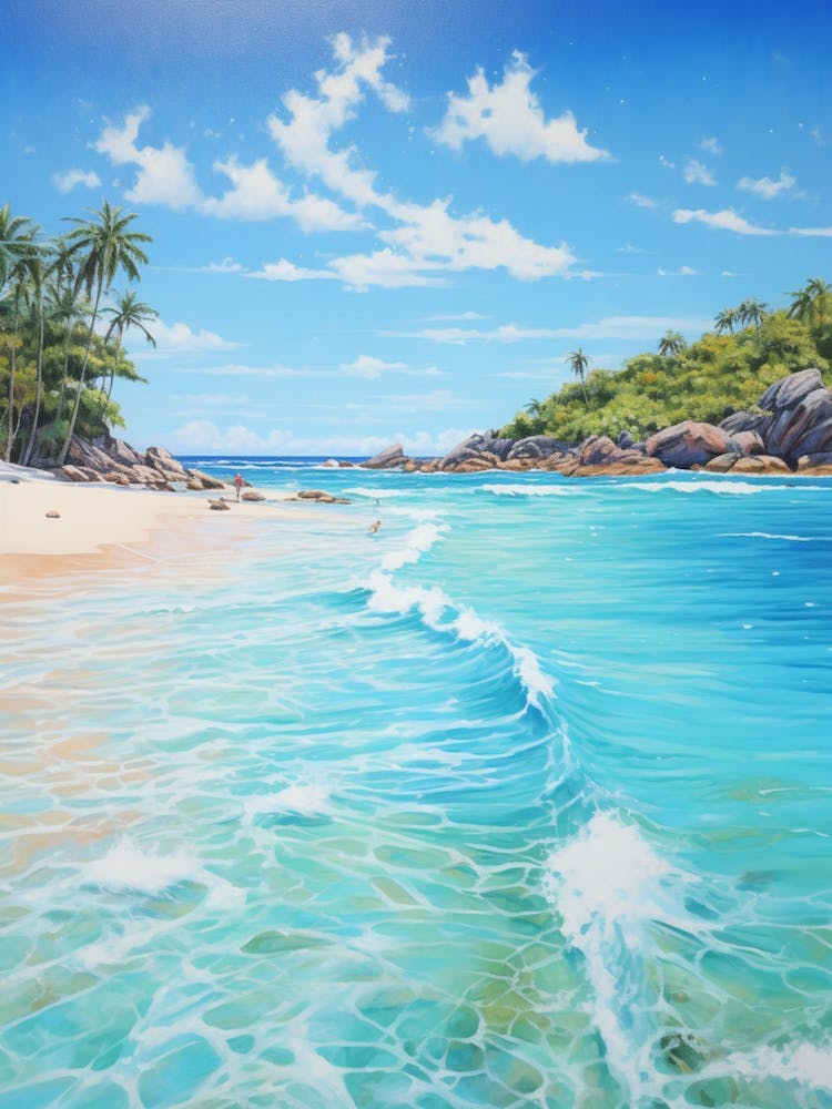 An Oil Painting Of Anse Lazio, Praslin Seychelles 2