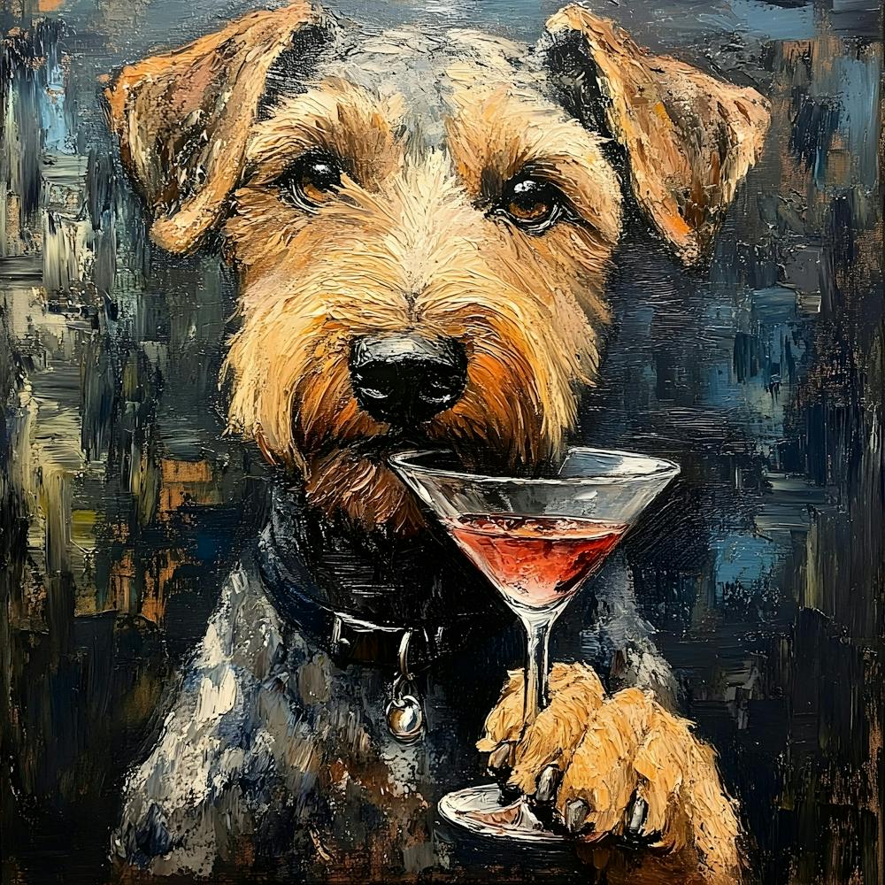 Airedale Welshie Drinking Cosmopolitan