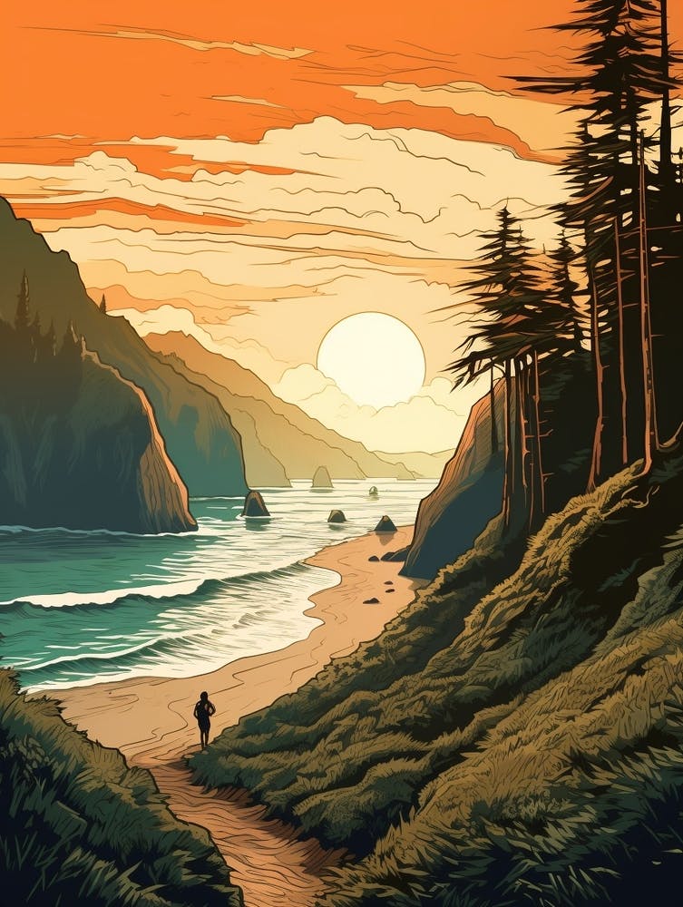 Lost Coast Trail Usa 1 Vintage Travel Illustration