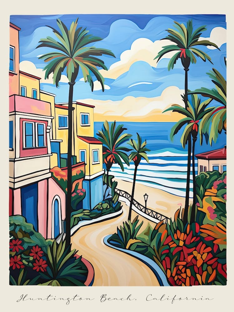 Affiche de Huntington Beach, California, Style Matisse et Rousseau 2