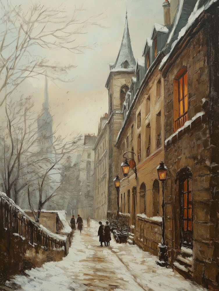 Vintage Winter Painting Edinburgh Scotland