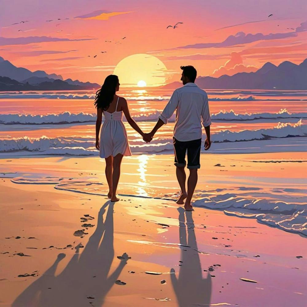 Ocean Sunset Beach With Couple (5)