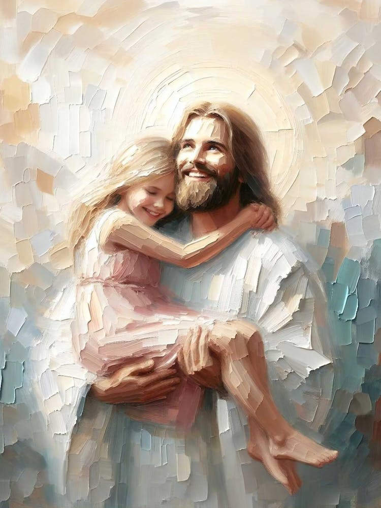 Jesu liebevolle Umarmung, Christliches Gemälde, Jesus Christus und Mädchen, Jesus Kunst, Jesus und Kinder, LDS Druckbar, Digitale Bibelvers Wandkunst