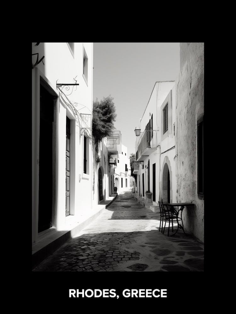 Poster Of Rhodes, Greece, Mediterranean Black And White Photography Analogue 1