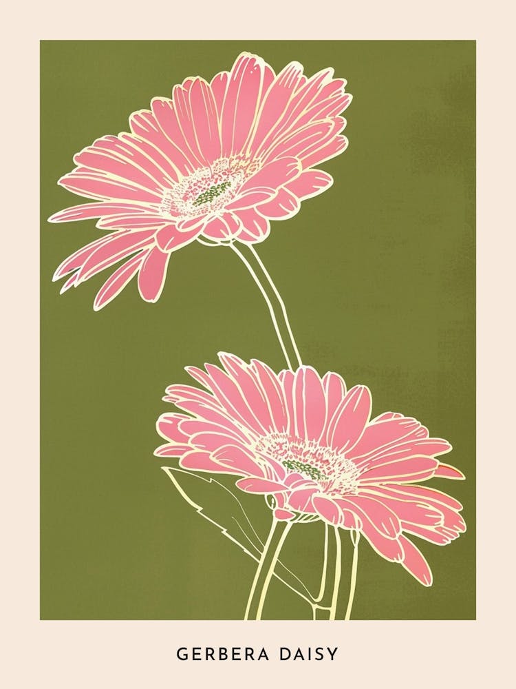 Pink & Green Gerbera Daisy 2 Flower Poster