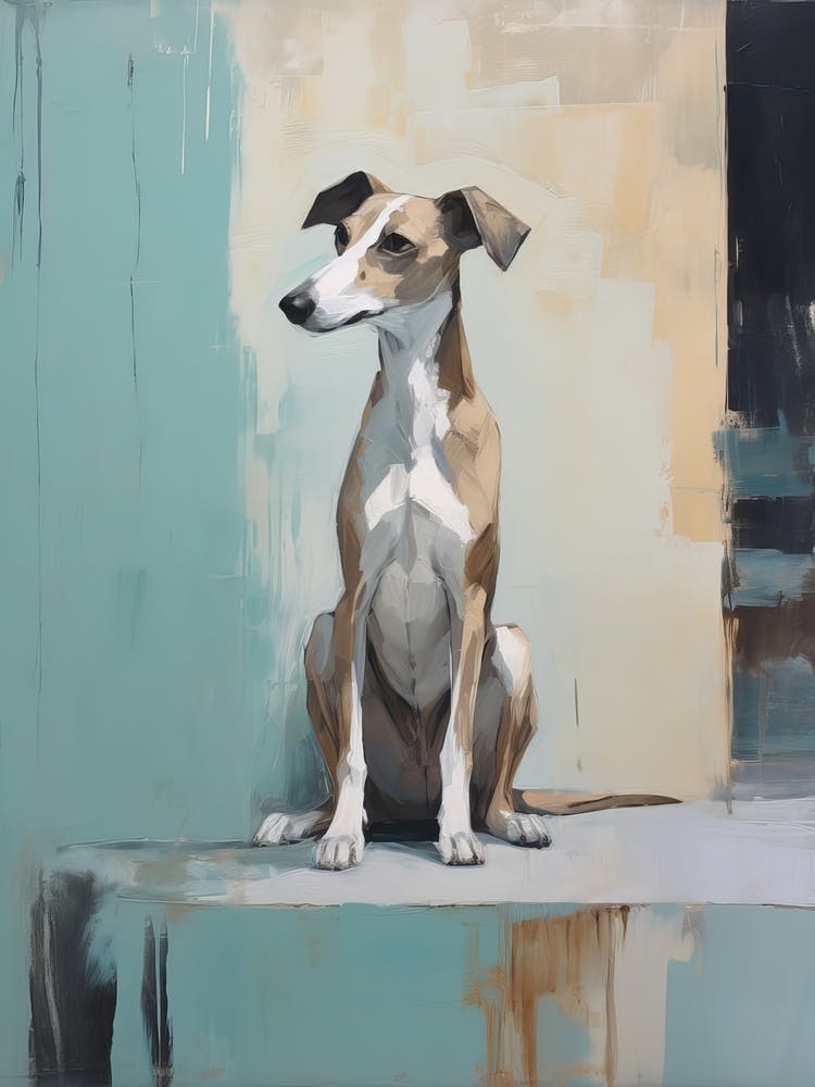Whippet Dog, Painting In Light Teal And Brown 0