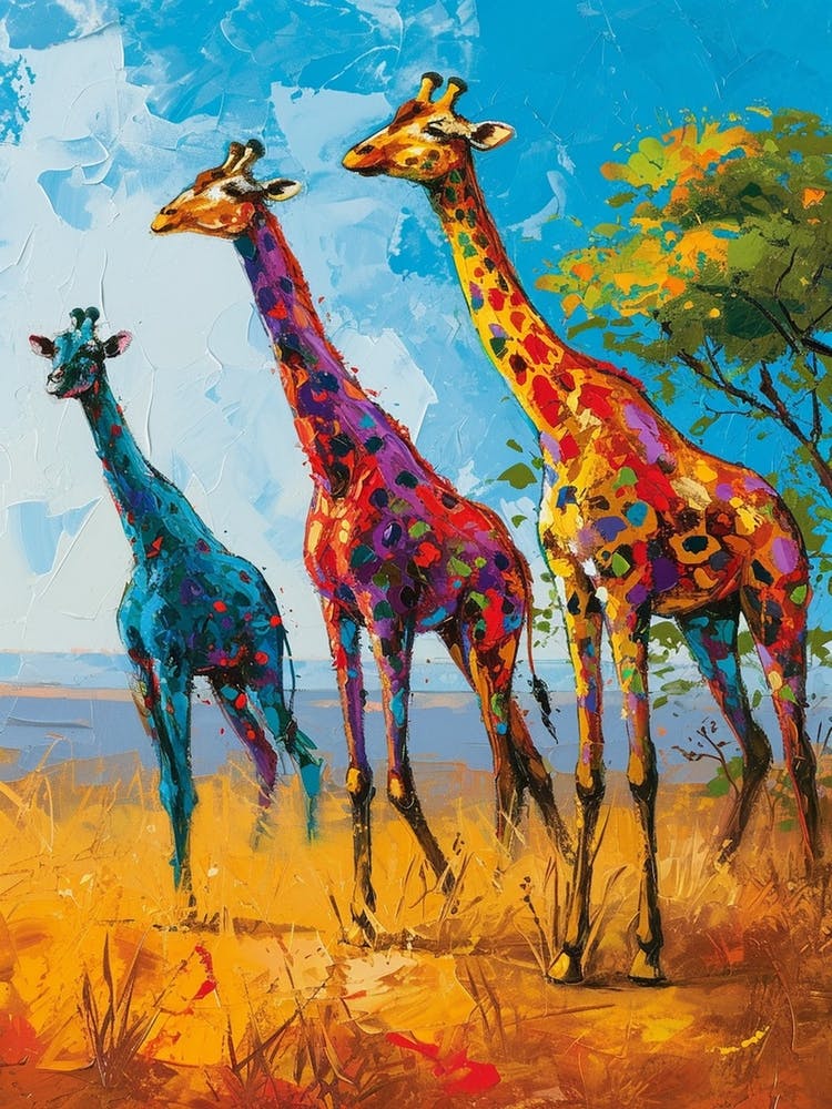 Warm Colourful Giraffes In The Sunny Landscape 5