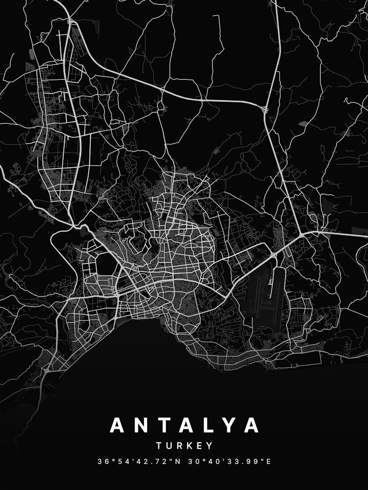 Antalya Turkey Black Map 1