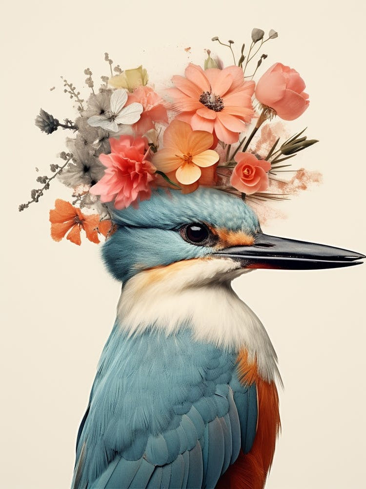 Bird With A Flower Crown Kingfisher 1