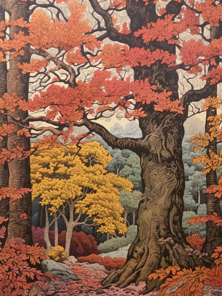 Bigtooth Aspen 3 Vintage Autumn Tree Print 