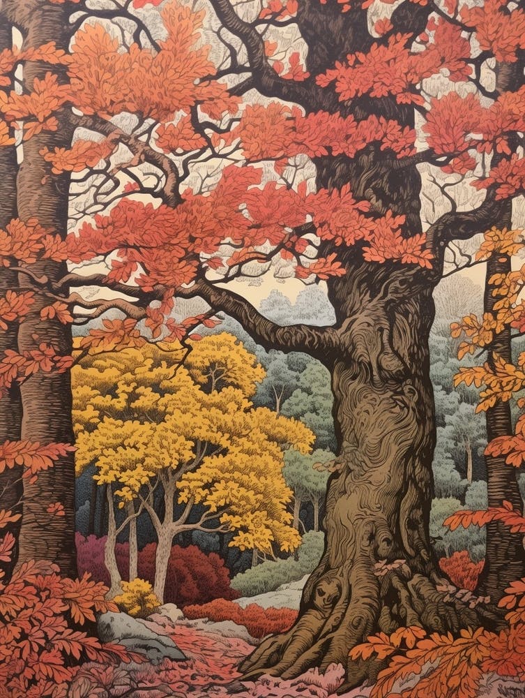 Bigtooth Aspen 3 Vintage Autumn Tree Print 